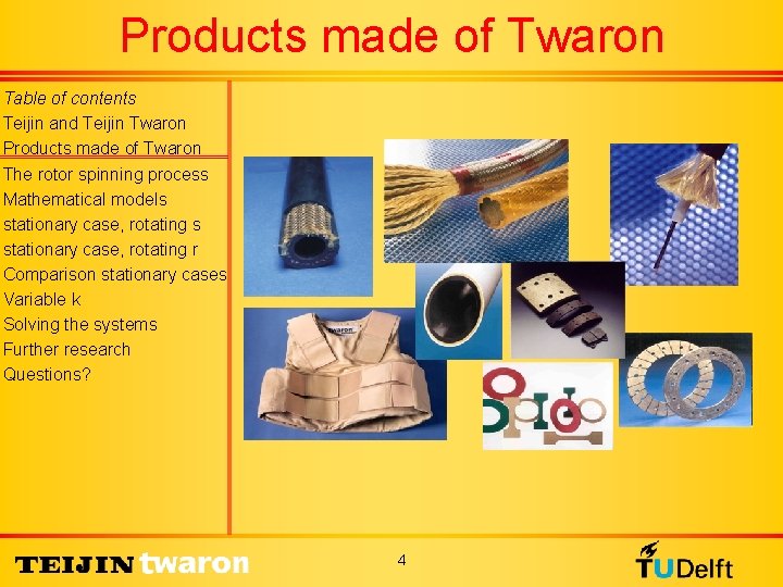 Products made of Twaron Table of contents Teijin and Teijin Twaron Products made of