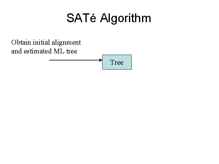 SATé Algorithm Obtain initial alignment and estimated ML tree Tree 
