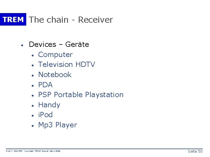TREM The chain - Receiver · Prof. J. WALTER Devices – Geräte · Computer