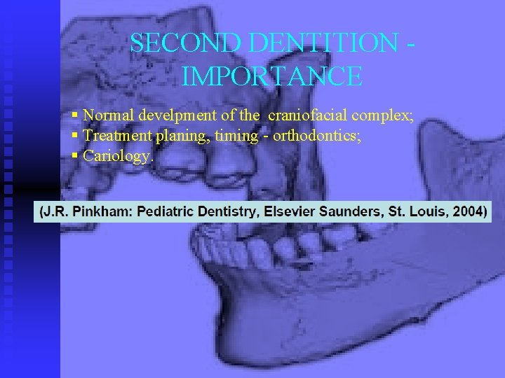 SECOND DENTITION IMPORTANCE § Normal develpment of the craniofacial complex; § Treatment planing, timing