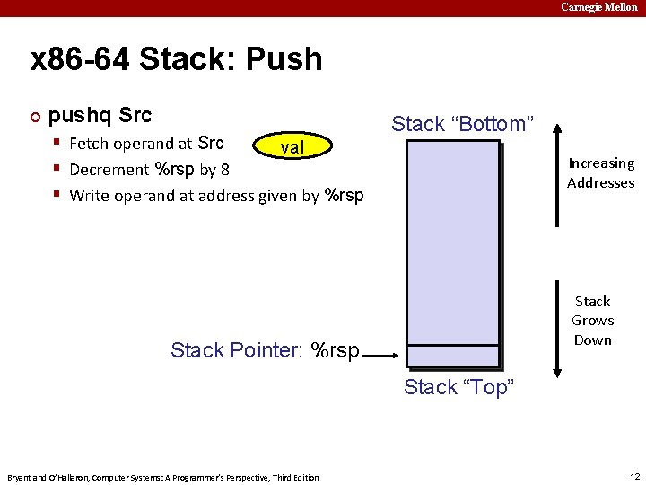 Carnegie Mellon x 86 -64 Stack: Push ¢ pushq Src § Fetch operand at
