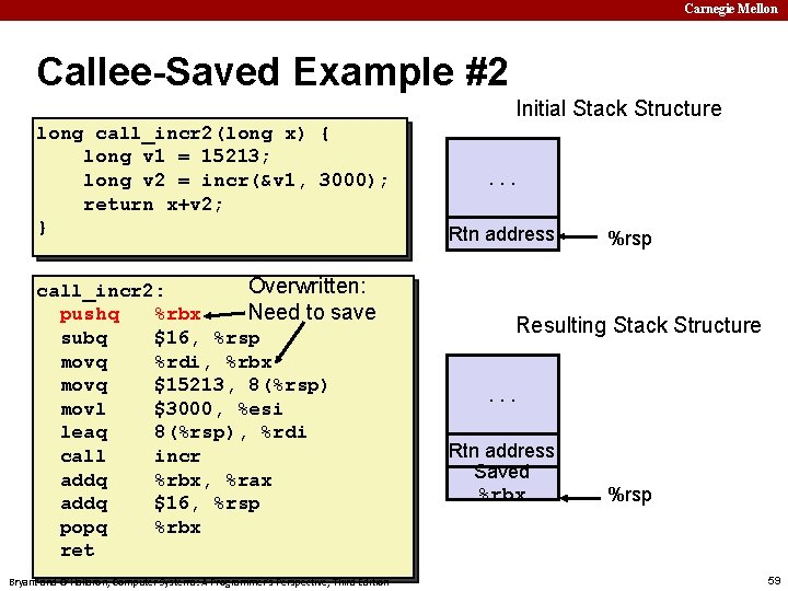 Carnegie Mellon Callee-Saved Example #2 Initial Stack Structure long call_incr 2(long x) { long