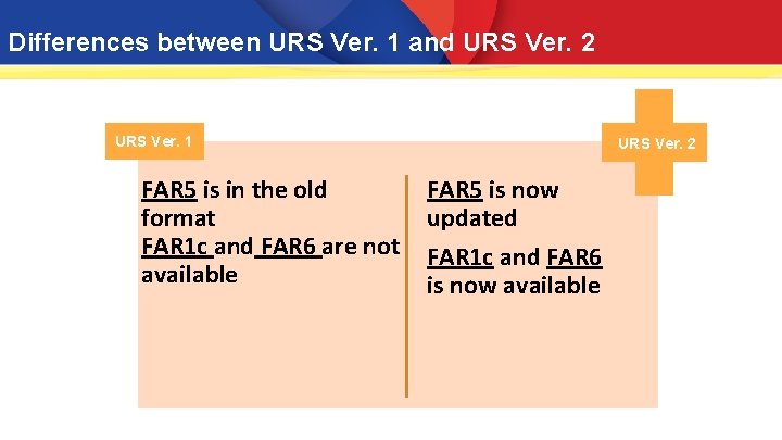 Differences between URS Ver. 1 and URS Ver. 2 URS Ver. 1 FAR 5