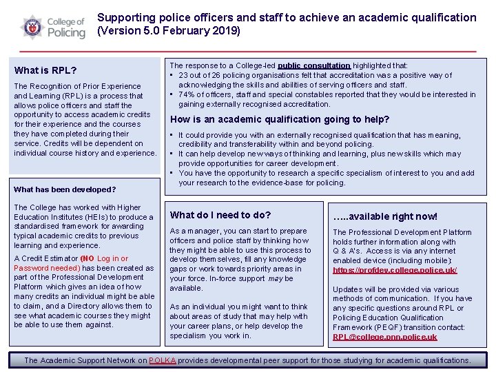 Supporting police officers and staff to achieve an academic qualification (Version 5. 0 February