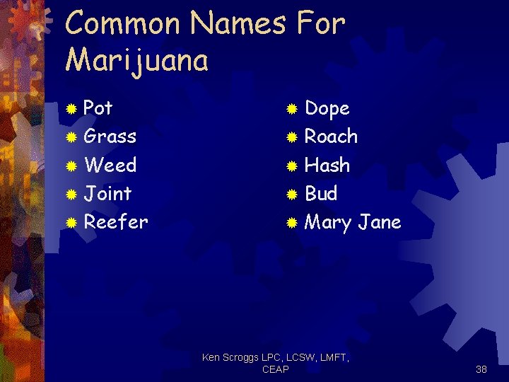 Common Names For Marijuana ® Pot ® Dope ® Grass ® Roach ® Weed