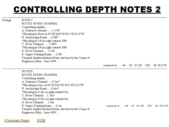 CONTROLLING DEPTH NOTES 2 (Contents Page) NCM 