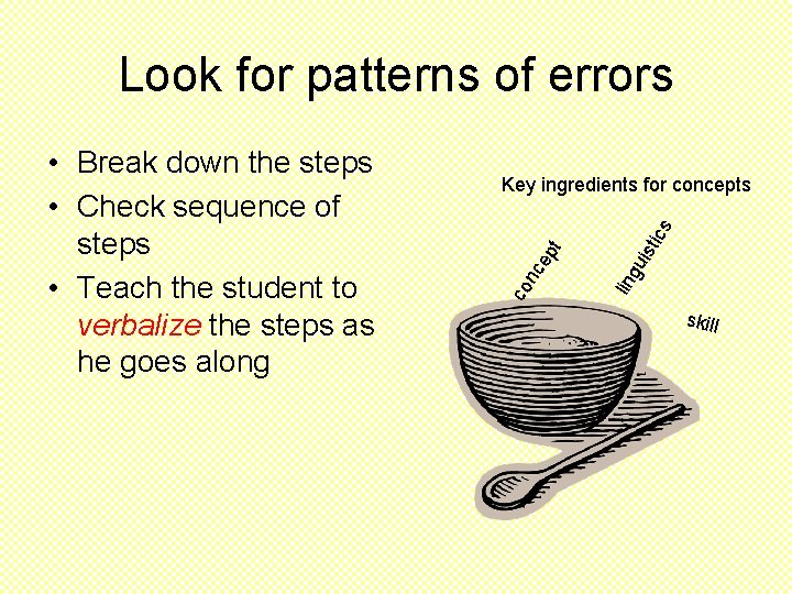 Look for patterns of errors ist gu lin ep t ics Key ingredients for