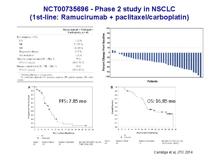 NCT 00735696 - Phase 2 study in NSCLC (1 st-line: Ramucirumab + paclitaxel/carboplatin) PFS: