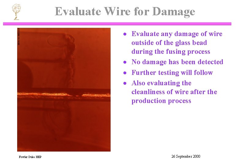 Evaluate Wire for Damage · Evaluate any damage of wire outside of the glass