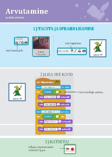 Arvutamine scratch. mit. edu 1) TAUSTA JA SPRAIDI LISAMINE Vali tegelane. Vali taustapilt. 2)