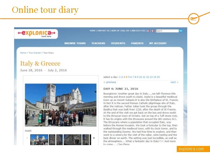 Online tour diary explorica. com 