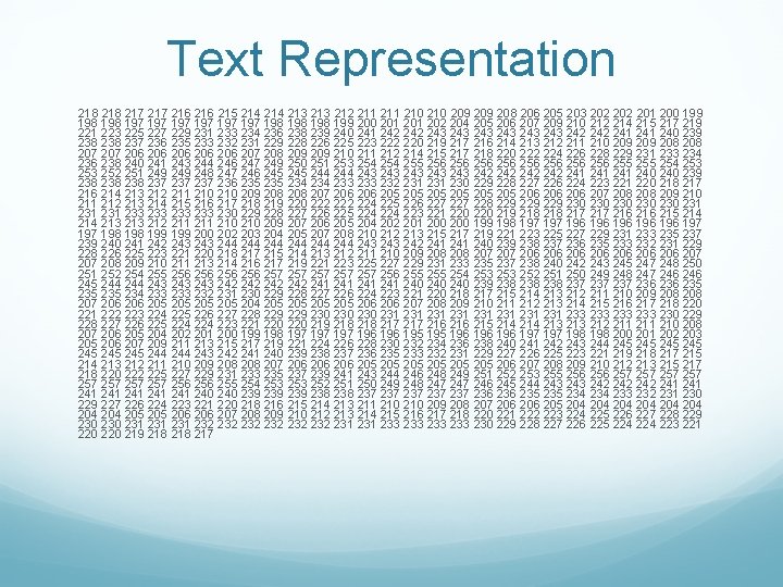 Text Representation 218 217 216 215 214 213 212 211 210 209 208 206