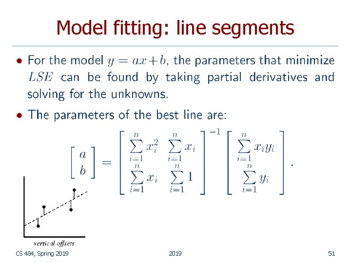 Model fitting: line segments CS 484, Spring 2019 51 