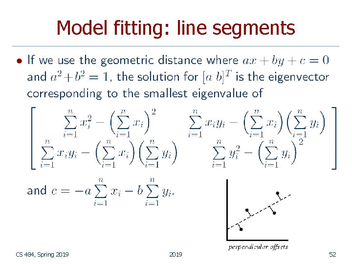 Model fitting: line segments CS 484, Spring 2019 52 