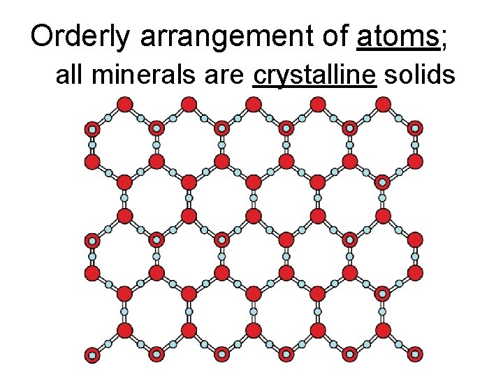 Orderly arrangement of atoms; all minerals are crystalline solids 