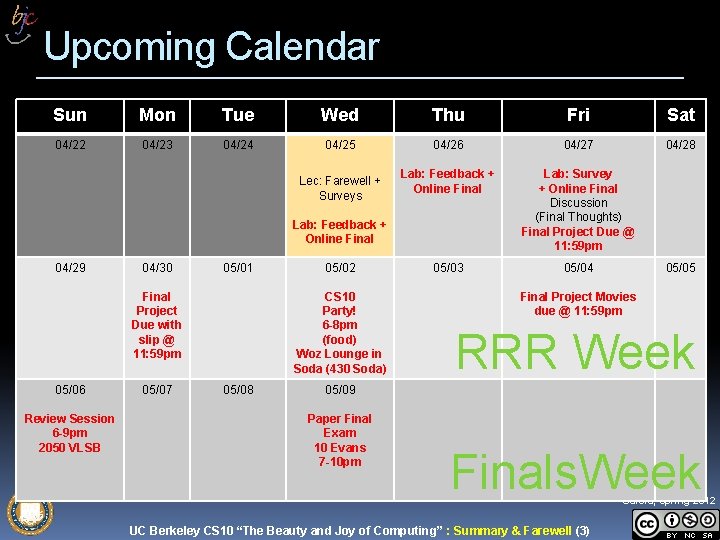 Upcoming Calendar Sun Mon Tue Wed Thu Fri Sat 04/22 04/23 04/24 04/25 04/26