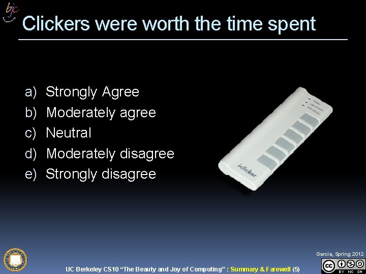 Clickers were worth the time spent a) b) c) d) e) Strongly Agree Moderately