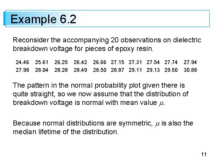 Example 6. 2 Reconsider the accompanying 20 observations on dielectric breakdown voltage for pieces