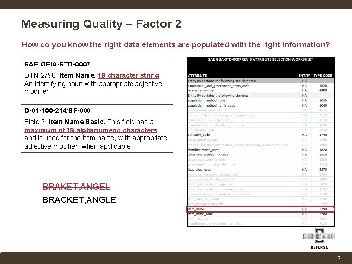 Measuring Quality – Factor 2 How do you know the right data elements are