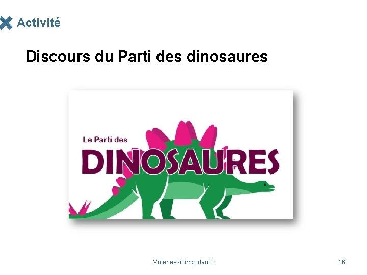 Activité Discours du Parti des dinosaures Voter est-il important? 16 