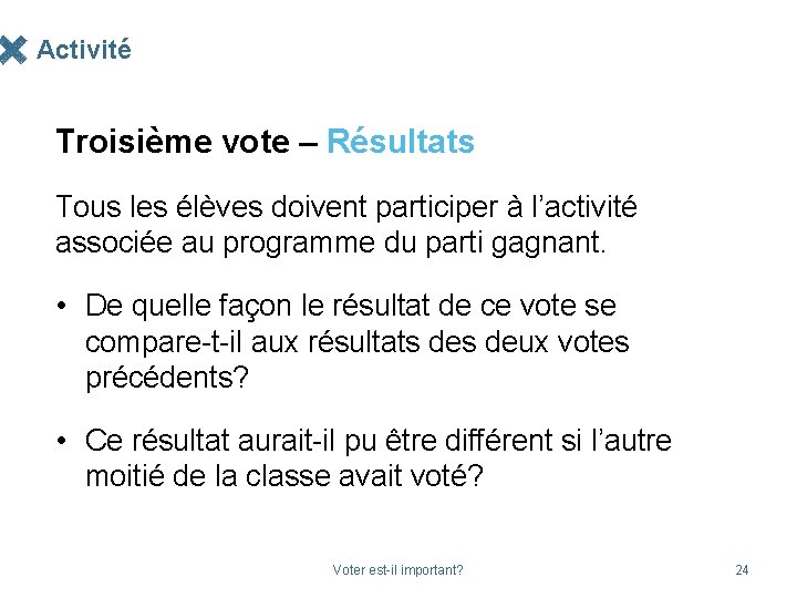 Activité Troisième vote – Résultats Tous les élèves doivent participer à l’activité associée au
