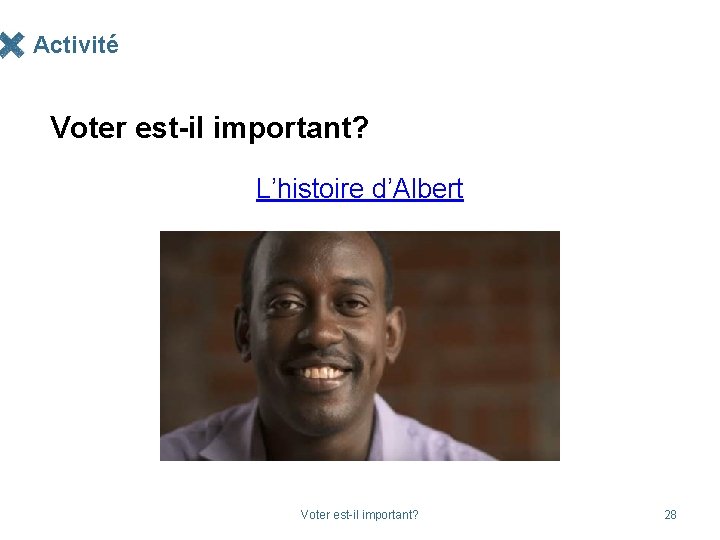 Activité Voter est-il important? L’histoire d’Albert Voter est-il important? 28 