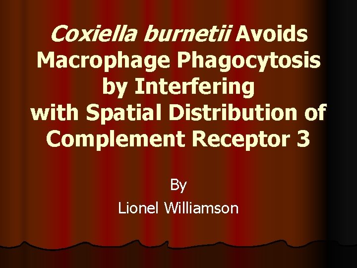 Coxiella burnetii Avoids Macrophage Phagocytosis by Interfering with Spatial Distribution of Complement Receptor 3