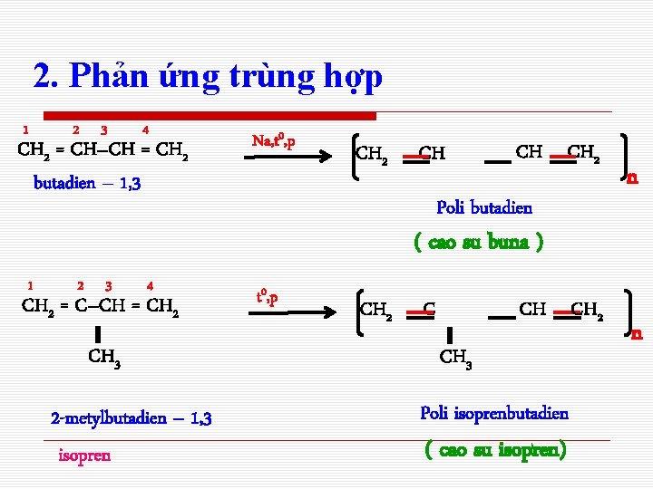 2. Phản ứng trùng hợp 1 2 3 4 CH 2 = CH–CH =