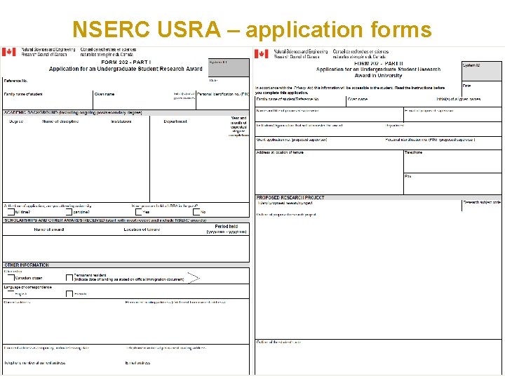 NSERC USRA – application forms 