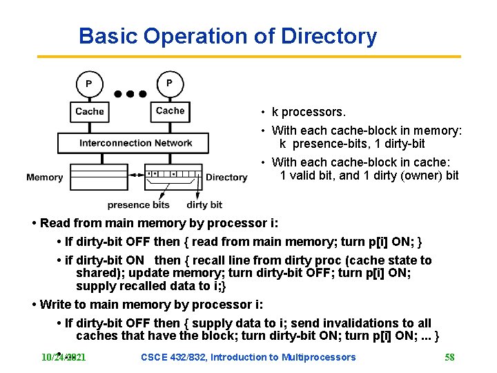 Basic Operation of Directory • k processors. • With each cache-block in memory: k Basic Operation of Directory • k processors. • With each cache-block in memory: k