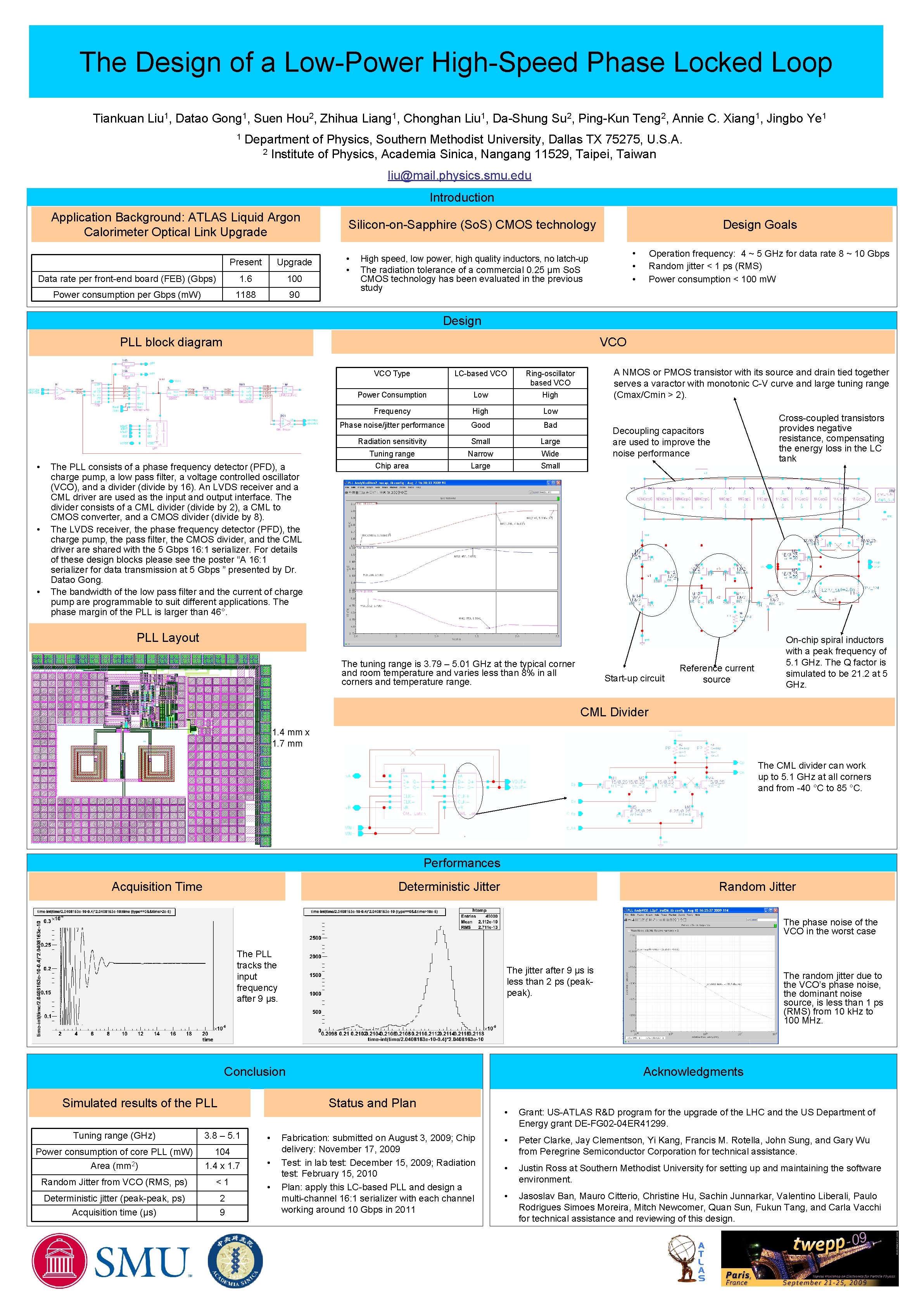 The Design of a Low-Power High-Speed Phase Locked Loop Tiankuan Liu 1, Datao Gong