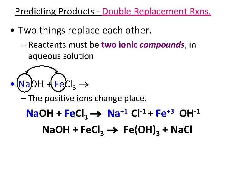 Predicting Products - Double Replacement Rxns. • Two things replace each other. – Reactants