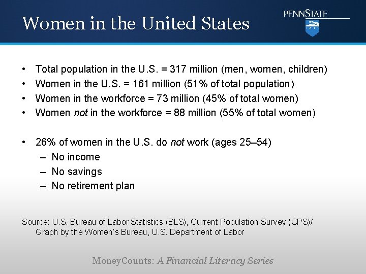 Women in the United States • • Total population in the U. S. =