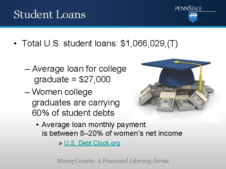 Student Loans • Total U. S. student loans: $1, 066, 029, (T) – Average