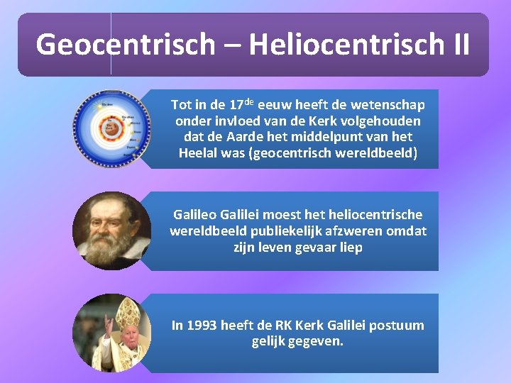 Geocentrisch – Heliocentrisch II Tot in de 17 de eeuw heeft de wetenschap onder