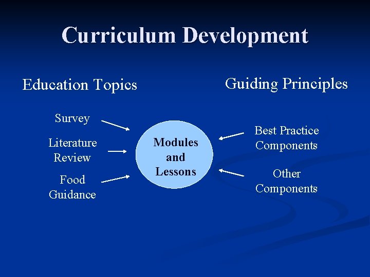 Curriculum Development Guiding Principles Education Topics Survey Literature Review Food Guidance Modules and Lessons