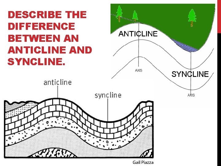 DESCRIBE THE DIFFERENCE BETWEEN AN ANTICLINE AND SYNCLINE. 