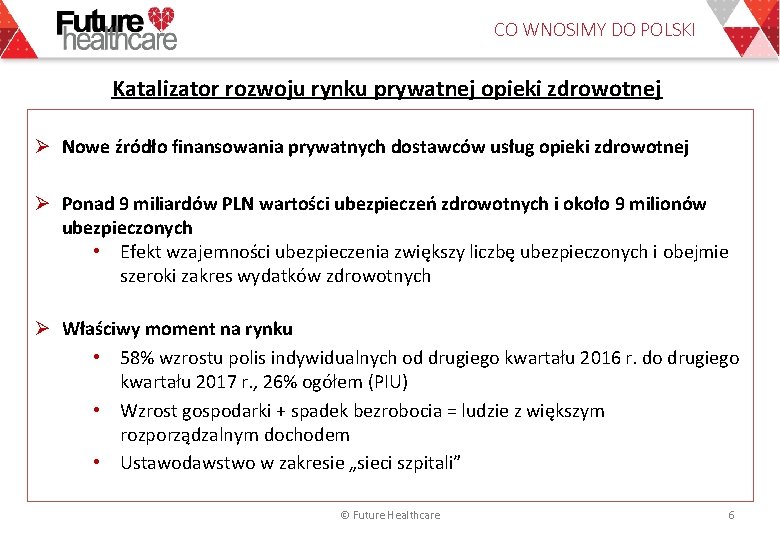 CO WNOSIMY DO POLSKI Katalizator rozwoju rynku prywatnej opieki zdrowotnej Ø Nowe źródło finansowania