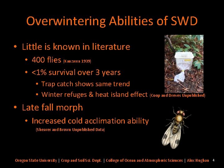 Overwintering Abilities of SWD • Little is known in literature • 400 flies (Kanzawa