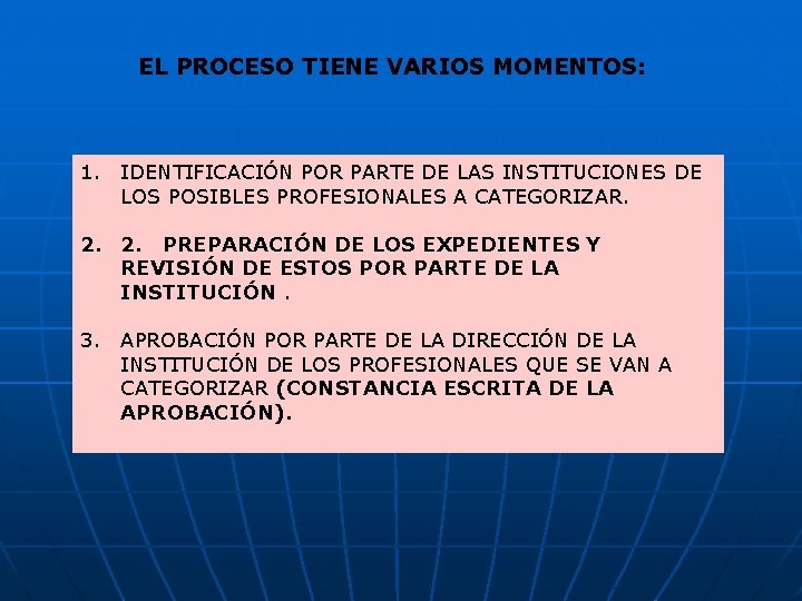 EL PROCESO TIENE VARIOS MOMENTOS: 1. IDENTIFICACIÓN POR PARTE DE LAS INSTITUCIONES DE LOS