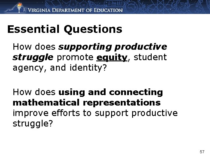 Essential Questions How does supporting productive struggle promote equity, student agency, and identity? How