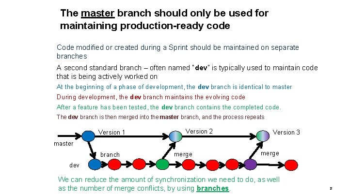 The master branch should only be used for maintaining production-ready code Code modified or