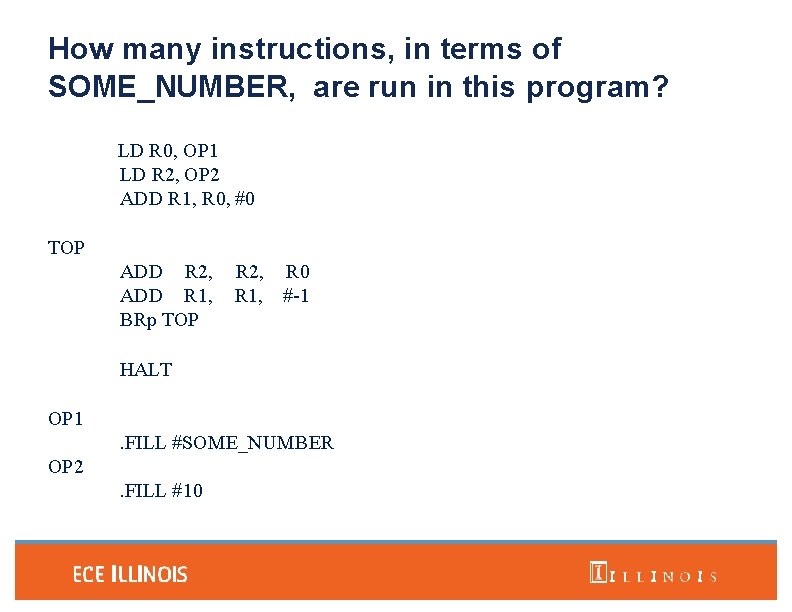 How many instructions, in terms of SOME_NUMBER, are run in this program? LD R