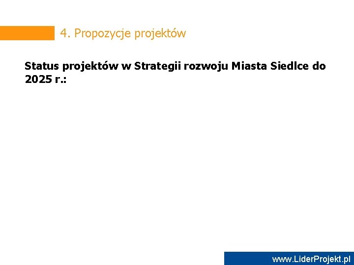4. Propozycje projektów Status projektów w Strategii rozwoju Miasta Siedlce do 2025 r. :