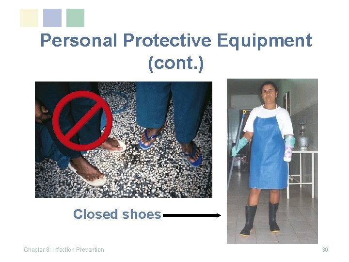Personal Protective Equipment (cont. ) Closed shoes Chapter 8: Infection Prevention 30 