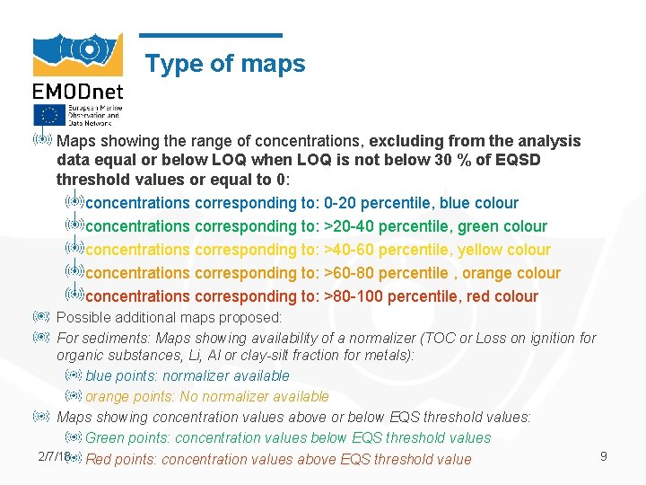 Type of maps Maps showing the range of concentrations, excluding from the analysis data