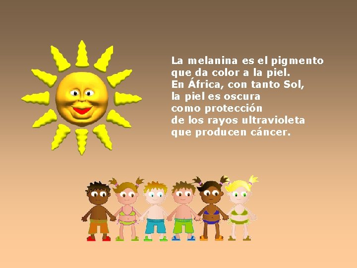 La melanina es el pigmento que da color a la piel. En África, con