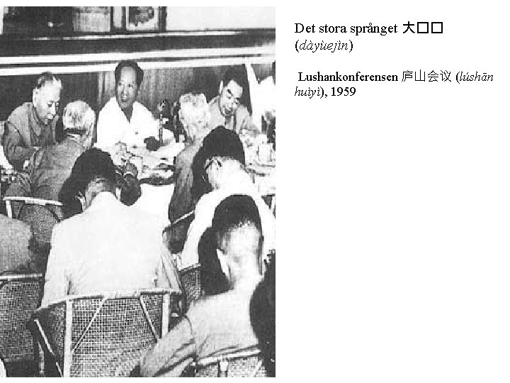 Det stora språnget 大�� (dàyùejìn) Lushankonferensen 庐山会议 (lúshān huìyì), 1959 