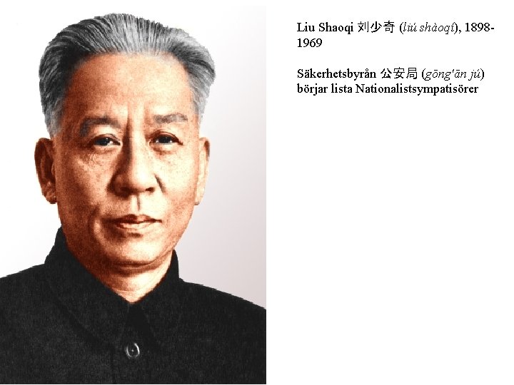 Liu Shaoqi 刘少奇 (liú shàoqí), 18981969 Säkerhetsbyrån 公安局 (gōng'ān jú) börjar lista Nationalistsympatisörer 