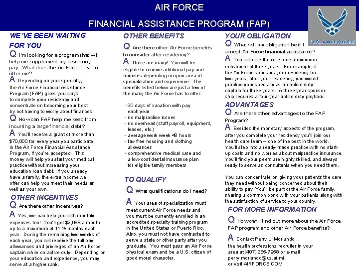 AIR FORCE FINANCIAL ASSISTANCE PROGRAM FAP WEVE BEEN